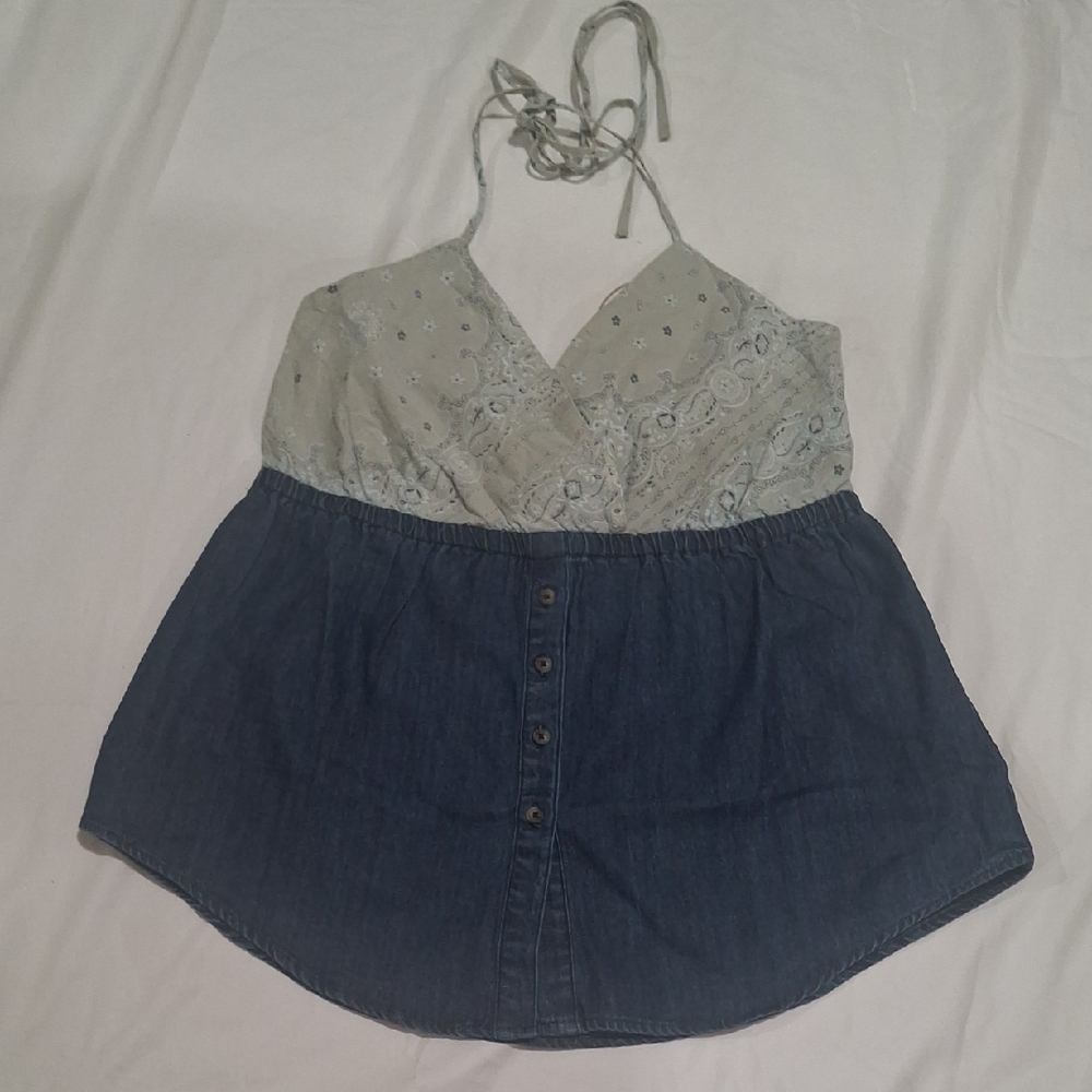 NEW.Easel Wome's Blue and Cream Lace Camisole Size L